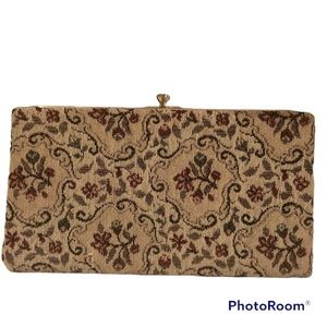 Harry Levine Vintage Tapestry Needlepoint Clutch Snap Tan Red Floral 10.5x5.75x1
